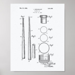 Baseball Fladdermus 1926 Patent Art - vit Papper Poster