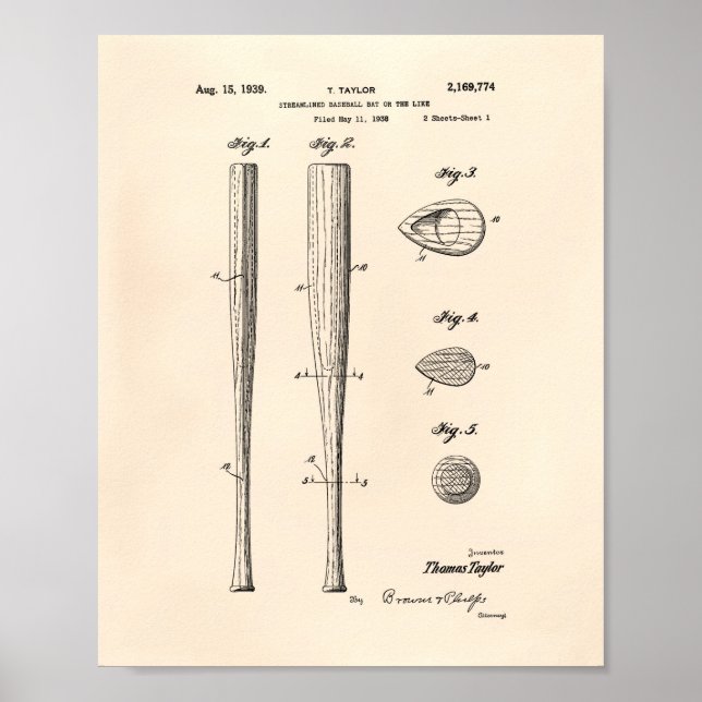 Baseball Fladdermus 1939 Patent Art - Old Peper Poster (Framsidan)