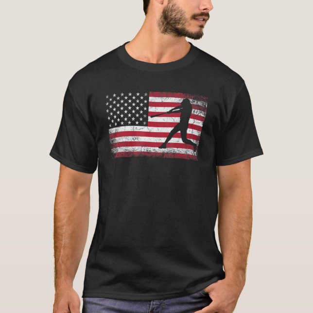 Baseball Fladdermus Boll 4 juli Amerikanska Flagga T Shirt (Framsida)