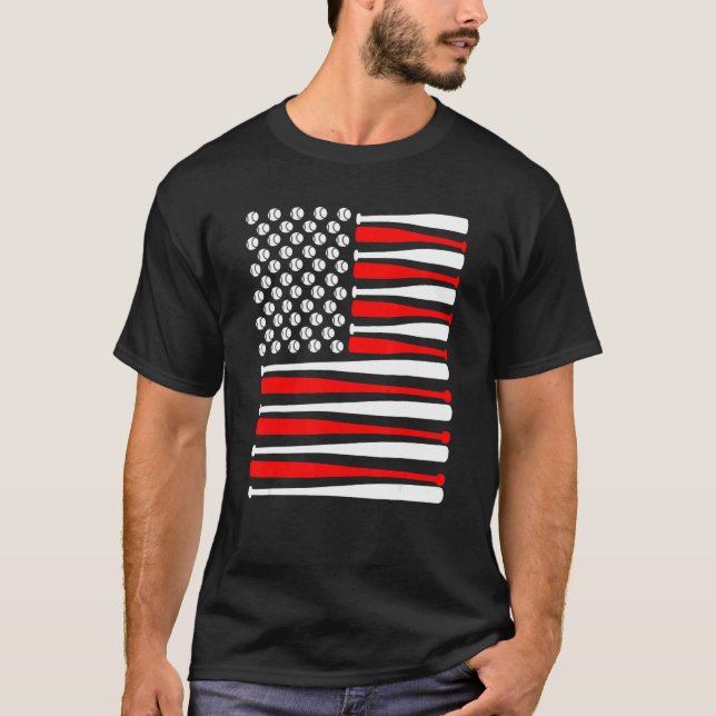 Baseball Fladdermus Bollar Patriotic American USA  T Shirt (Framsida)