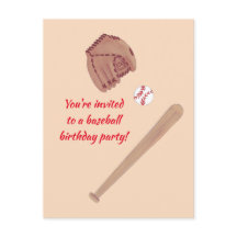 Baseball Fladdermus Glove Födelsedagsfest Inbjudan