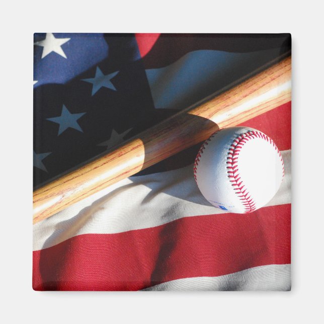 Baseball, Fladdermus och American Flagga Magnet (Framsidan)