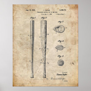 Baseball Fladdermus Patent Poster