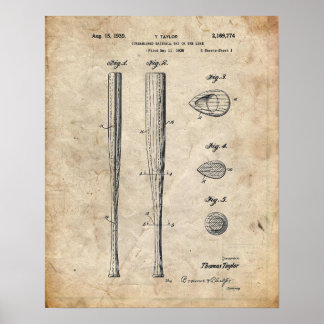 Baseball Fladdermus Patent Poster