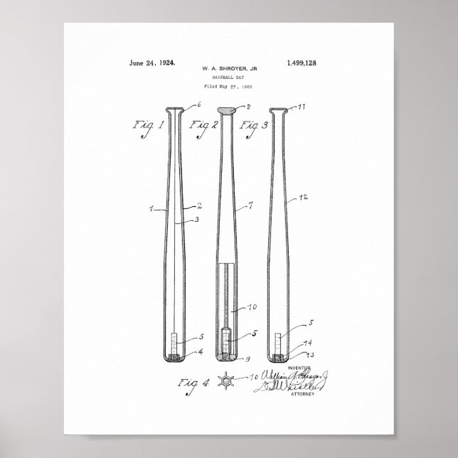 Baseball Fladdermus Patent Poster (Framsidan)