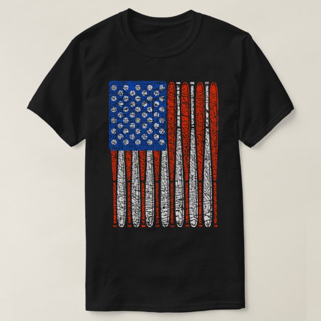 Baseball Fladdermus som USA:s Flagga Design T Shirt (Design framsida)