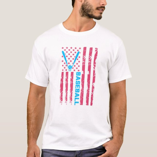 Baseball Fladdermus USA flagga Sports Älskare Mana T Shirt (Framsida)