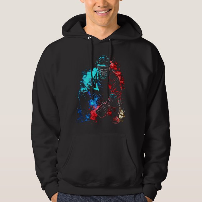Baseball Flames Retro Baseball Bat Baseball Player Hoodie (Framsida)