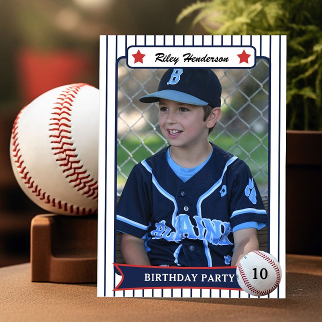 Baseball Födelsedagsfest inbjudan (Baseball trading card boy's birthday invitations.)
