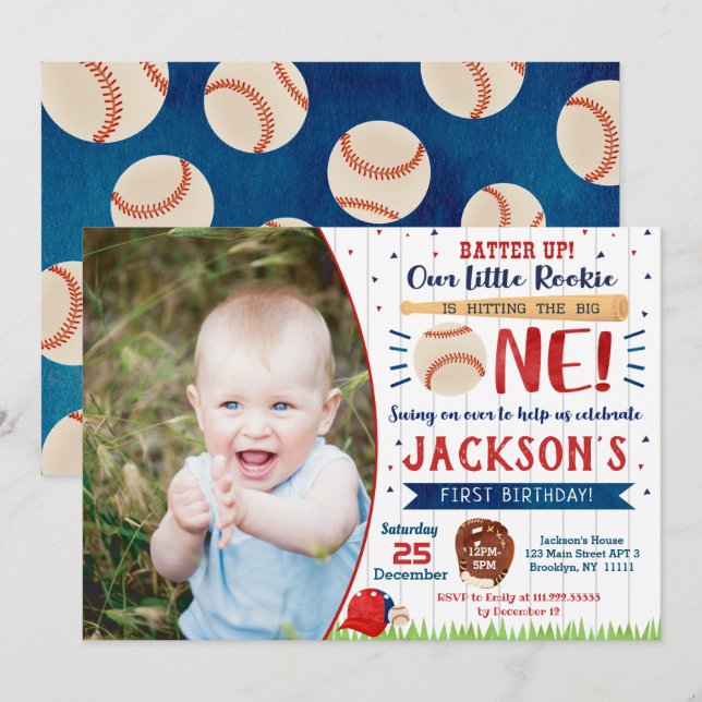 Baseball Födelsedagsfest inbjudan (Fram/baksida)