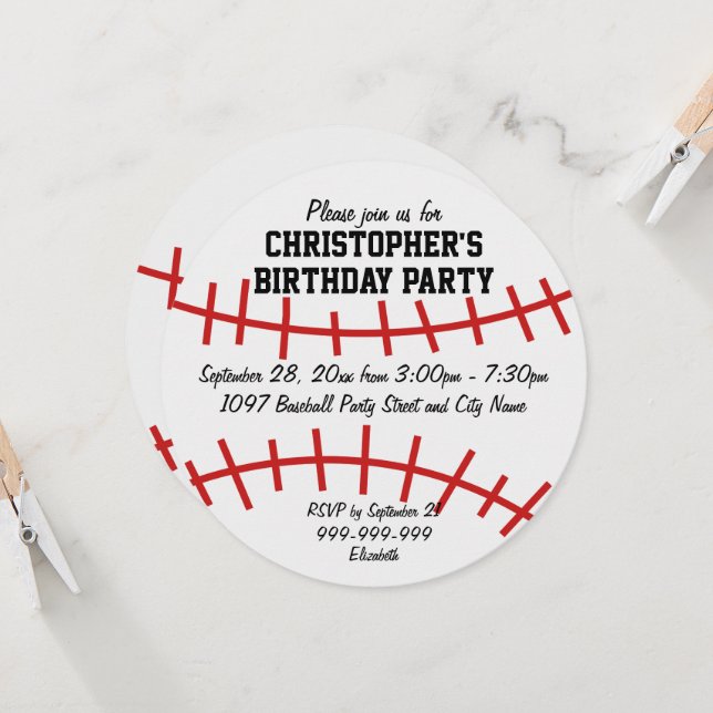 Baseball Födelsedagsfest Inbjudningar (Fram/Back In Situ)