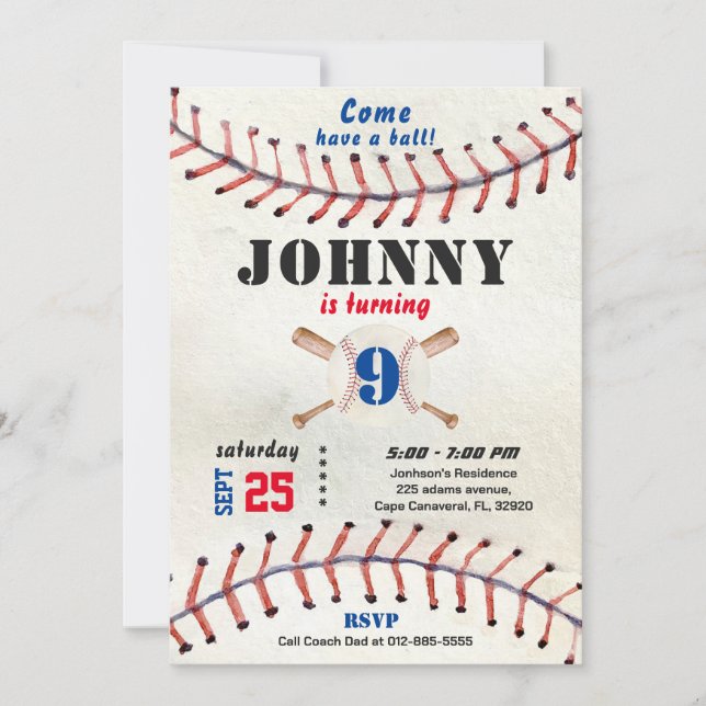 Baseball-födelsedagsinbjudan till pojke med foto inbjudningar (Framsida)
