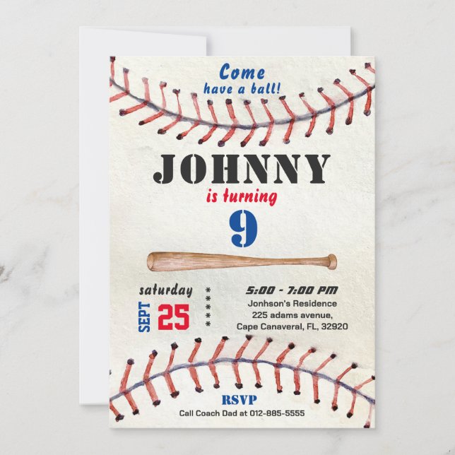 Baseball-födelsedagsinbjudan till pojken inbjudningar (Framsida)