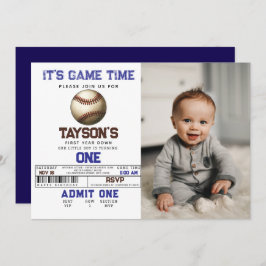 Baseball första året nedåt 1:a födelsedag foto inbjudningar