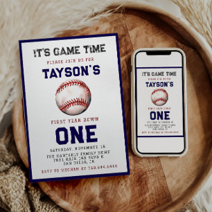 Baseball första året nedåt 1:a födelsedag inbjudningar