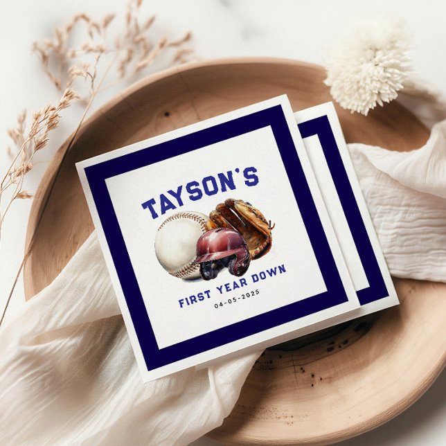 Baseball första året nedåt 1:a födelsedag pappersservett (Skapare uppladdad)