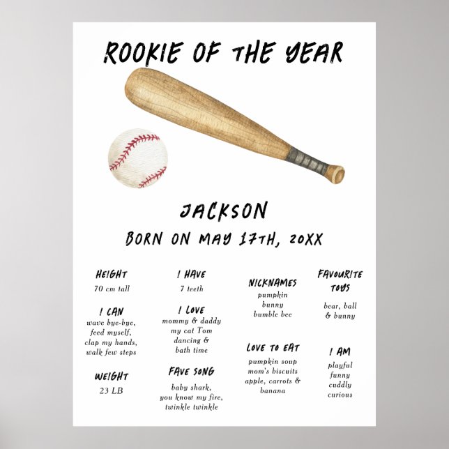 Baseball Första födelsedagsmilstolpe Födelsedag Poster (Framsidan)