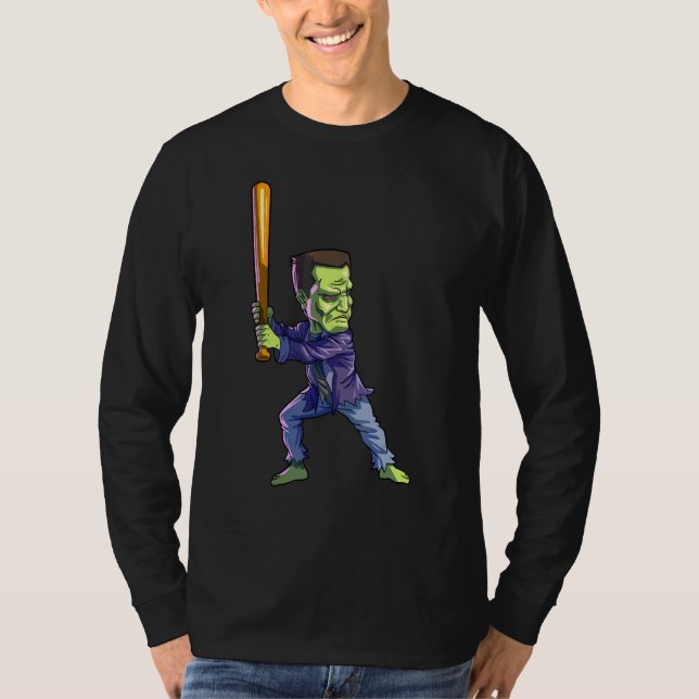 Baseball Frankenstein Halloween Män Pojkar Basebal T Shirt (Framsida)