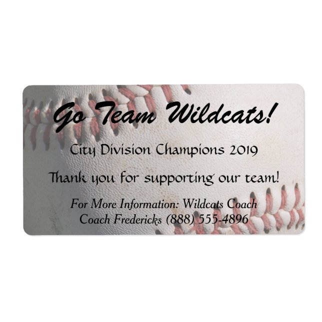 Baseball Fundraiser Flaska-etiketter Fraktsedel (Framsidan)