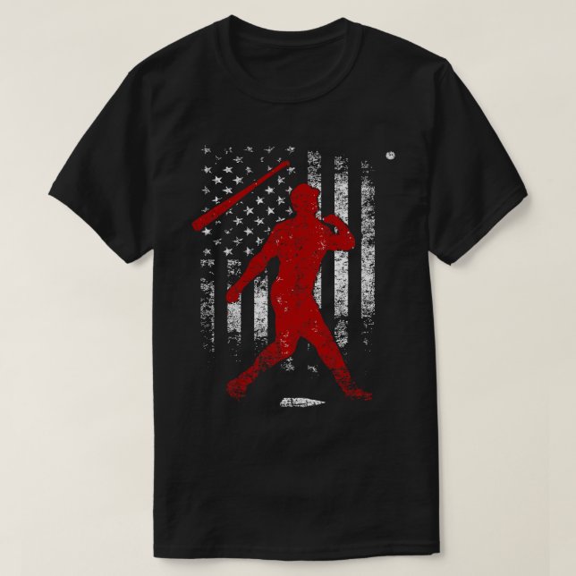 Baseball Funny Fladdermus Vänp Amerikansk Flagga P T Shirt (Design framsida)