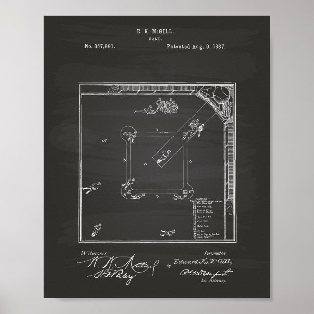 Baseball Game 1887 Patent Art Chalkboard Poster (Framsidan)