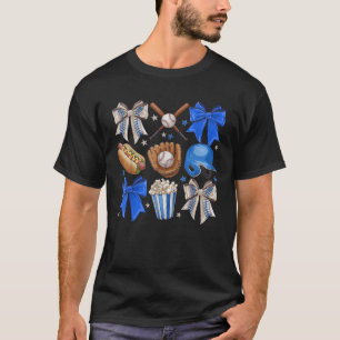 Baseball Game Day Blue Coquette Bow Baseball Mamma T Shirt