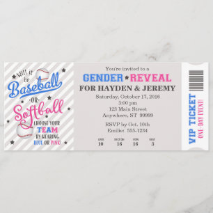 Baseball Gender Reveal Biljett Stil Inbjudningar