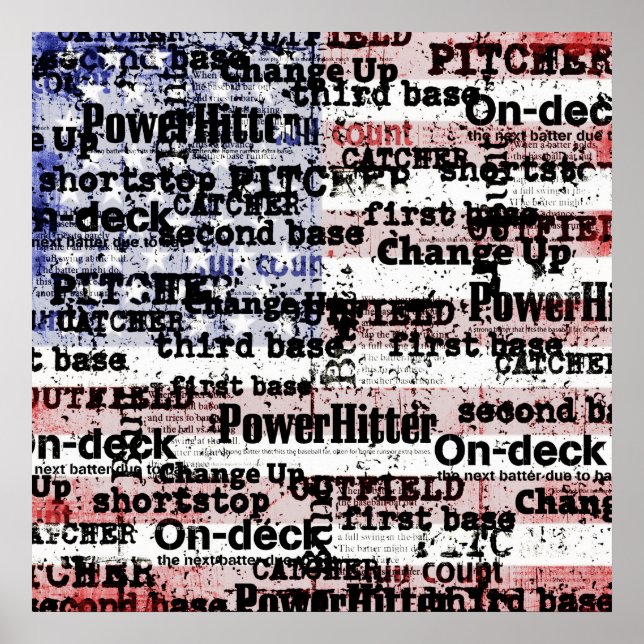 Baseball Glory | Grunge American Flagga Grunge Poster (Framsidan)