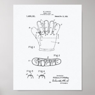 Baseball Glove 1922 Patent Art - White Papper Poster