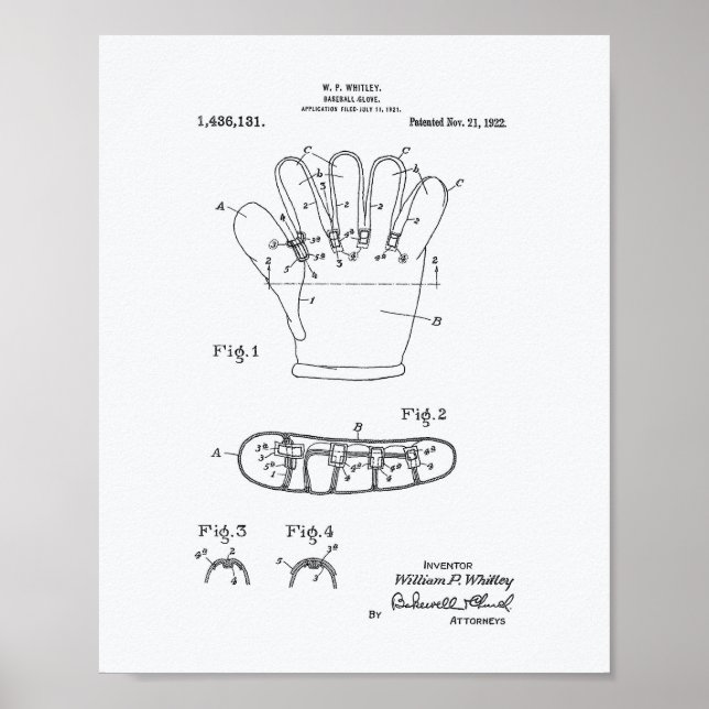 Baseball Glove 1922 Patent Art - White Papper Poster (Framsidan)