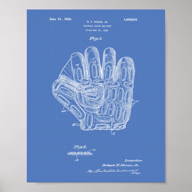 Baseball Glove 1924 Patent Art - Blueprint Poster (Framsidan)