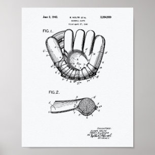 Baseball Glove 1942 Patent Art White Papper Poster