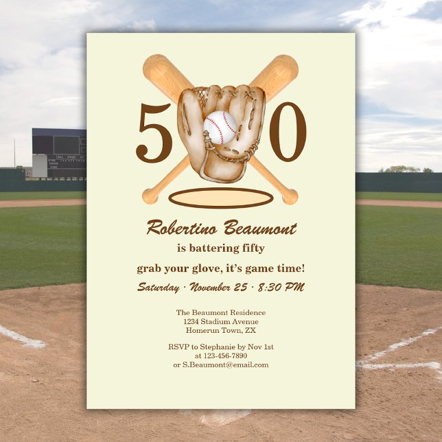 Baseball Glove Bats Themed Men's 50th Birthday Inbjudningar (Skapare uppladdad)