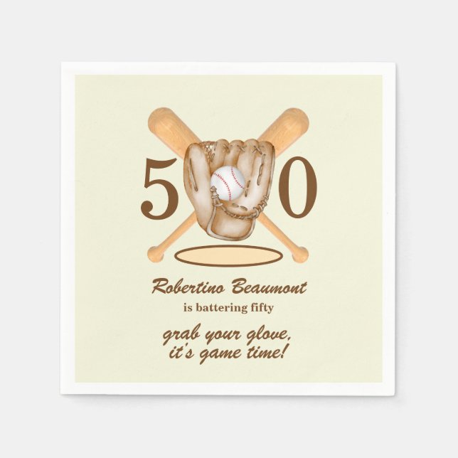 Baseball Glove Bats Themed Men's 50th Birthday Pappersservett (Framsidan)