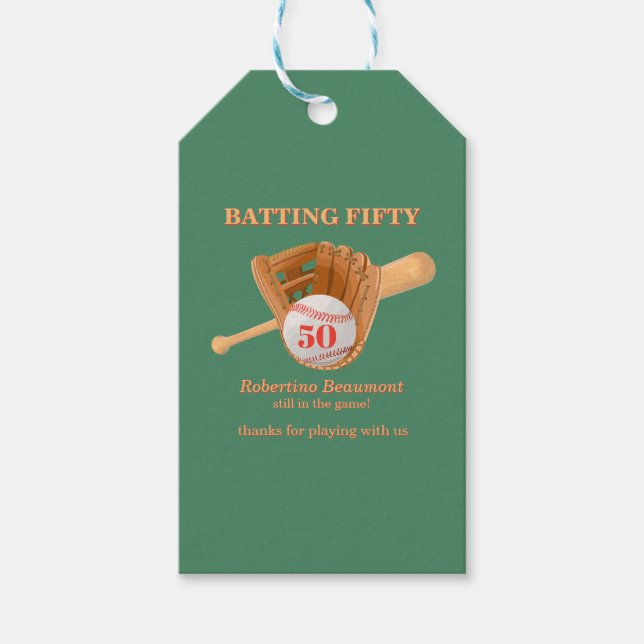 Baseball Glove Batting Fifty Men's 50th Birthday Presentetikett (Framsidan)