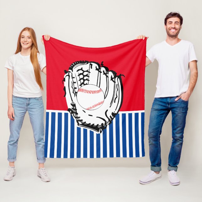 Baseball Glove Blue & Red Stripe Fleecefilt (På plats)