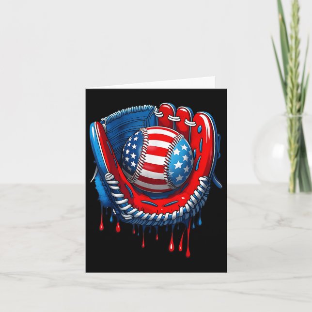 Baseball Glove Drip Boy Ice Cream Patriotic Us Fla Kort (Framsida)
