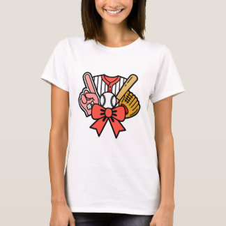 Baseball Glove Fladdermus Boll Red Bow Sportfantas T Shirt