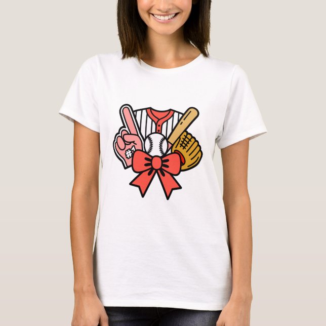 Baseball Glove Fladdermus Boll Red Bow Sportfantas T Shirt (Framsida)