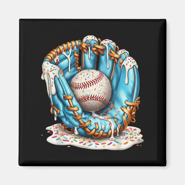 Baseball Glove Ice Cream Drip With Sprinkles Men B Magnet (Framsidan)