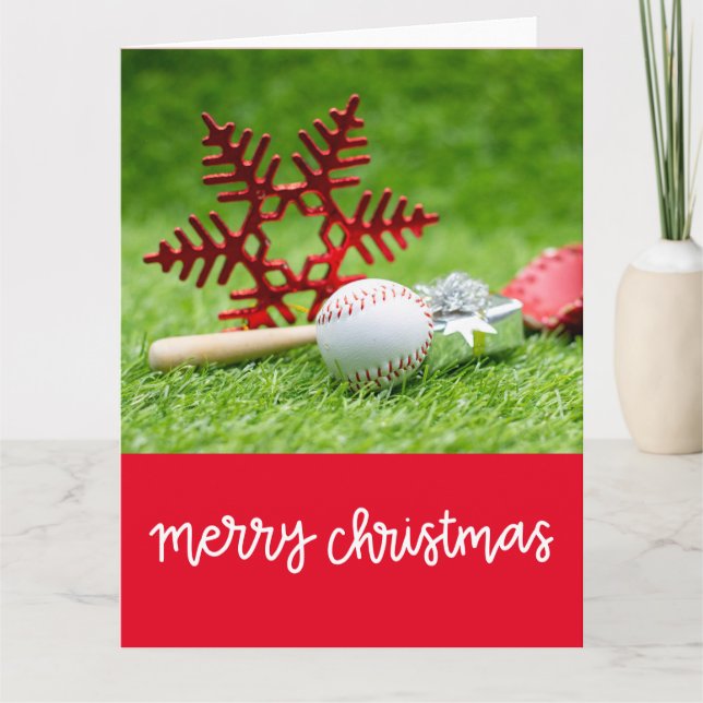 Baseball God jul med boll och snöflingor Kort (Framsida)
