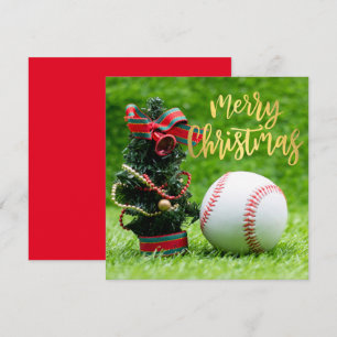 Baseball God jul med boll på grönt Holid Julkort