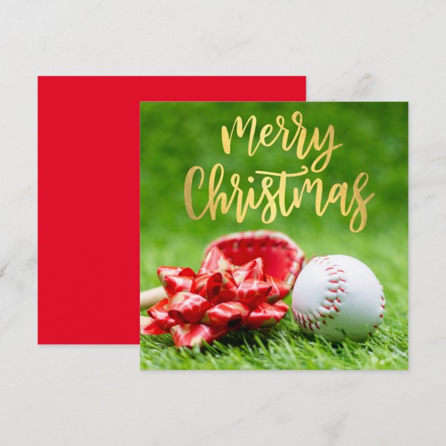 Baseball God jul med boll på grönt Julkort (Fram/baksida)