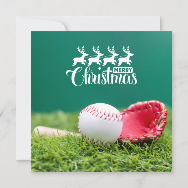 Baseball God jul med gåvor på grönt gräs Kort (Framsida)