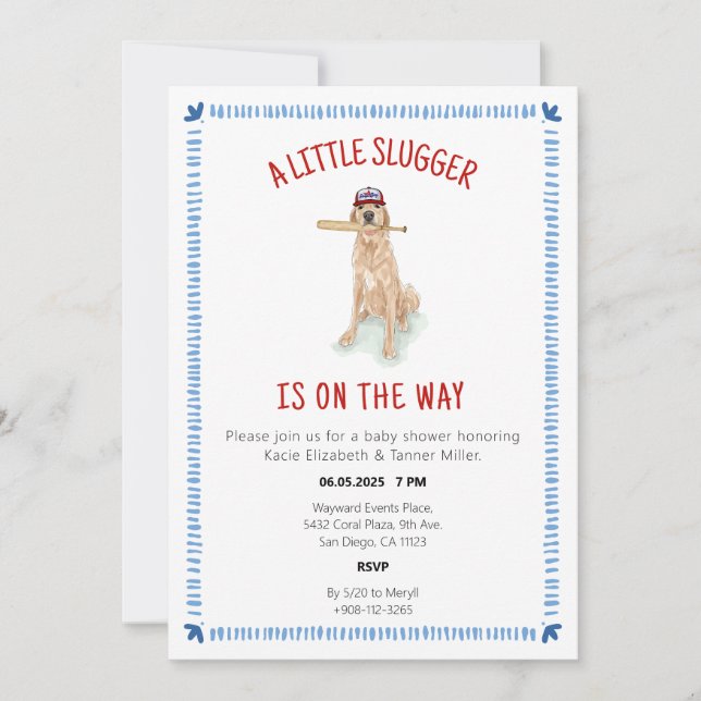 Baseball Golden Retriever Watercolor Baby Shower Inbjudningar (Framsida)