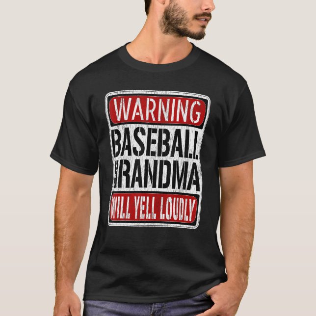 Baseball Grandma Warning Sign  Fun Baseball Player T Shirt (Framsida)