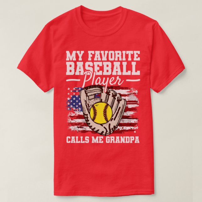 Baseball Grandpa Grandfather USA flagga T Shirt (Design framsida)