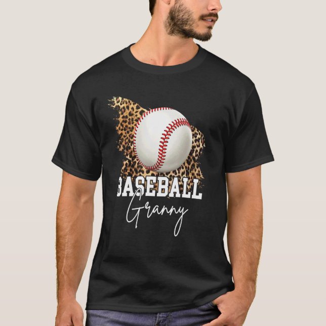 Baseball Granny Leopard Heart T Shirt (Framsida)