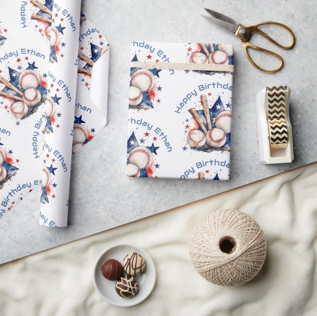 Baseball Grattis på födelsedagen Namn Blue Fladder Presentpapper (Hantverk)