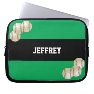 Baseball Grönt och Namn-dator med svart teknik Laptop Sleeve